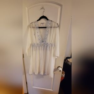 Brand new white with Blue details night gown with cover up